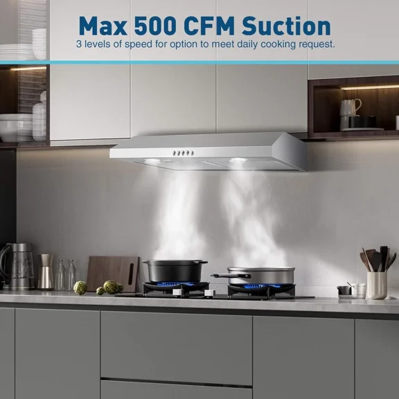 30 inch Under Cabinet Range Hood Ductless Range Hood Alterable to Ducted,Stainless Steel Kitchen Exhaust Hood with 700CFM, 3-Speed Fan,Stove Vent and Oven Hood with Button Control