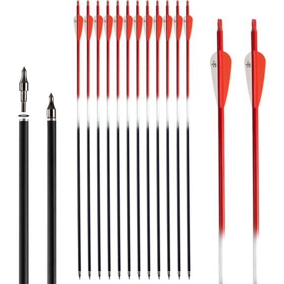 30 inch Carbon Arrow Practice Hunting Arrows Spine 500 for Compound & Recurve Bow(Pack of 12)
