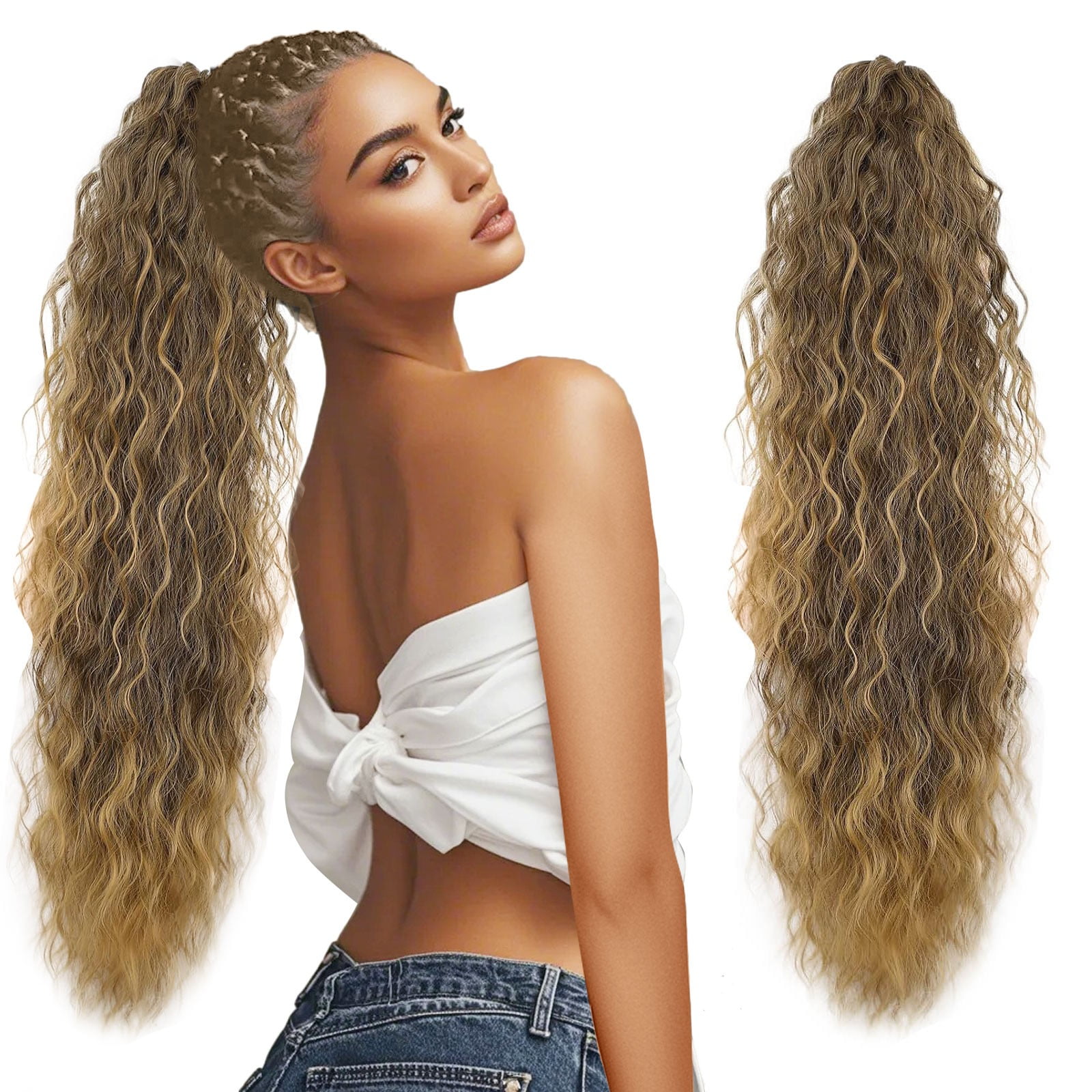 30 Inch Synthetic Ponytail Extensions Layered Wavy Clip In Voluminous KooKaStyle 30 Inch Long Wavy Claw Clip Ponytail Extension  main image 4