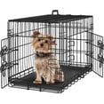 thumbnail image 1 of 30 inch Dog Crate Double Door Dog Crate w/Divider for Puppy Collapsible Metal Dog Crate with Removable Tray Wire Dog Kennel Pet Crate for Small Medium Dogs Portable Travel Cage, Black, 1 of 16