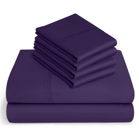 30-inch Extra Deep Pockets - Pure Giza Cotton Split Head King Size, Plum Color Bedsheet Set - 400-Thread-Count, 34" Split from Top, 6-PC [1 flat sheet, 1 fitted sheet, 2 pillowcases]