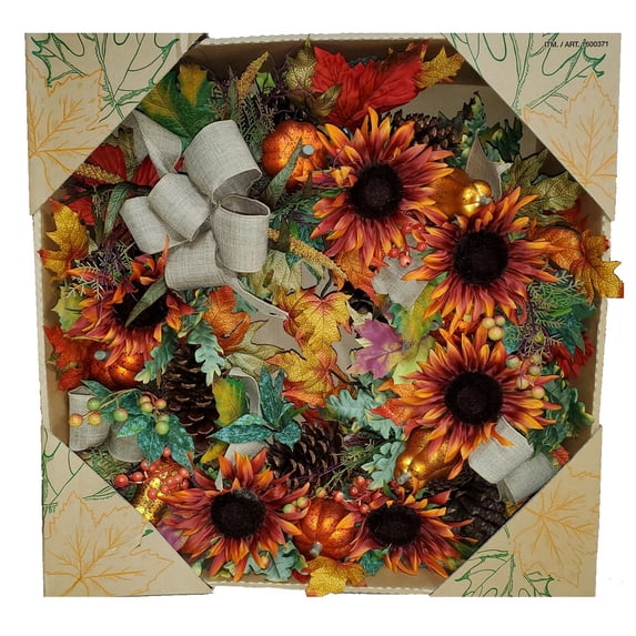 30-inch Fall Harvest Decorated Artificial Wreath with Orange Sunflowers
