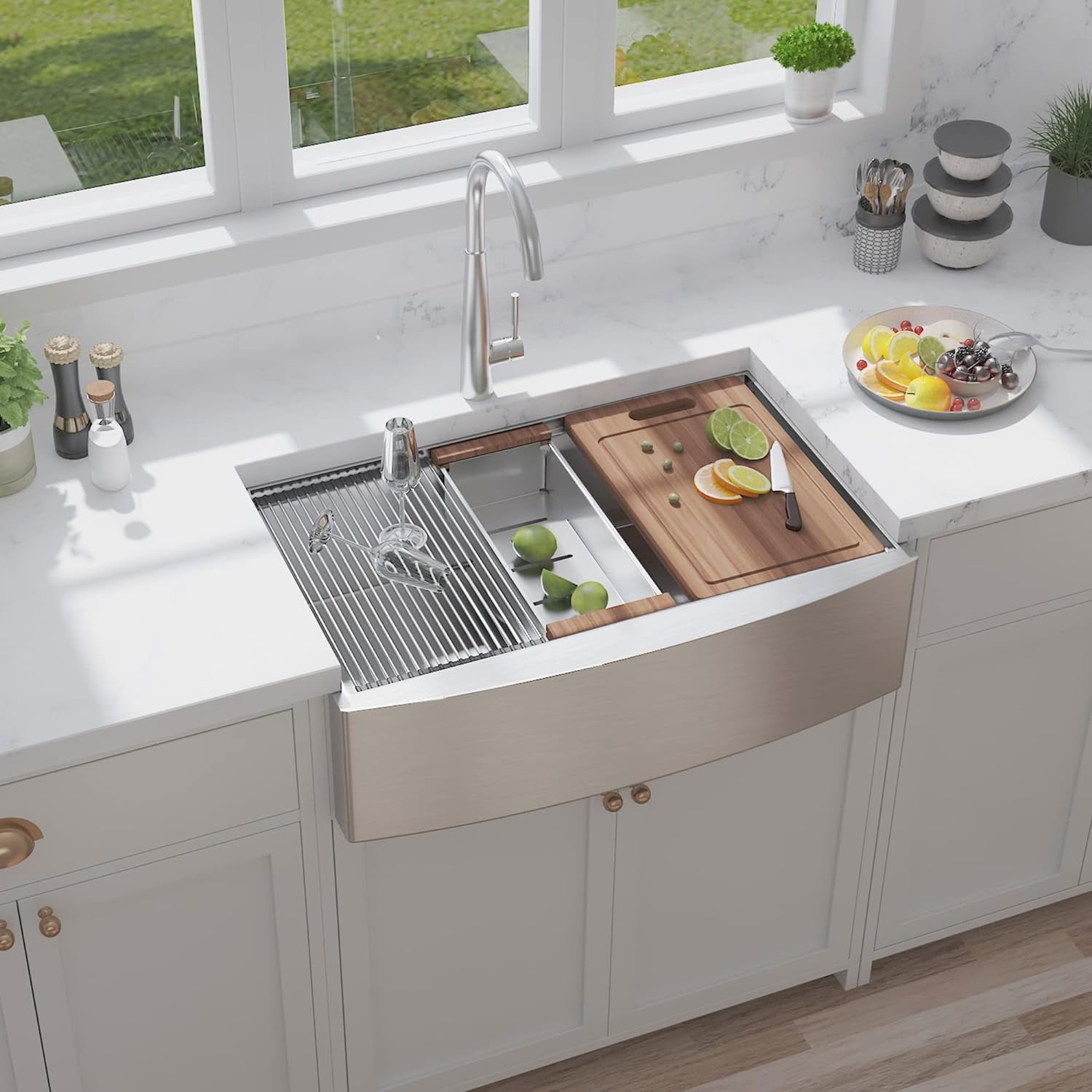 30 Inch Farmhouse Sink 30 inch Farmhouse Workstation Kitchen Sink, Handmade Modern Apron-front