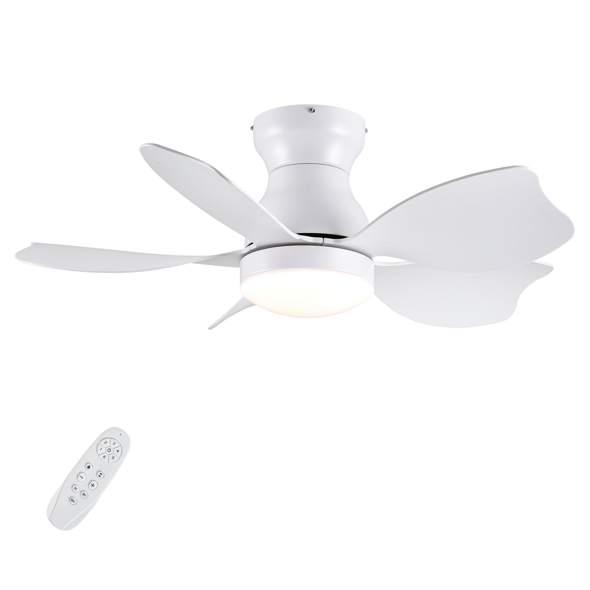 30 inch Flush Mount Ceiling Fan with Light, Modern White DC Motor Remote Control