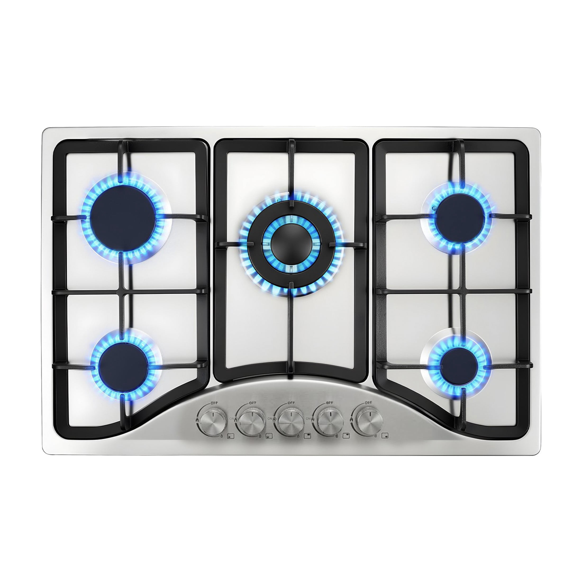 30-inch Gas Cooktop, 5 Burners Stainless Steel Built-in Gas Stove Top, 12250BTU NG/LPG Convertible