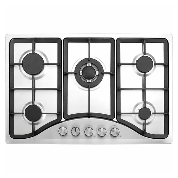30 inch Gas Cooktop, 5 Burners Stainless Steel Stove Top, 12250 BTU LPG/NG Convertible Built-in Gas Hob with Thermocouple Protection