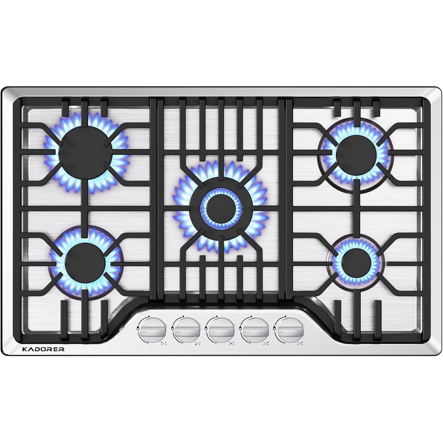 30 inch Gas Cooktop, Bulit-in Gas Stove Top with 5 Burner, NG/LPG Convertible Cooktops, 5 Burner Propane Cooktop with Thermocouple Protection, Stainless Steel