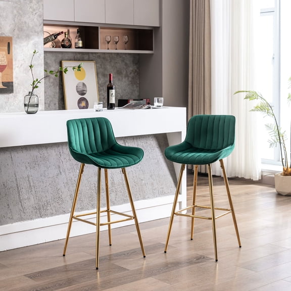 30-inch Green Velvet Bar Stools with Chrome Support / Suitable for Home Gyms, Post-workout Rest