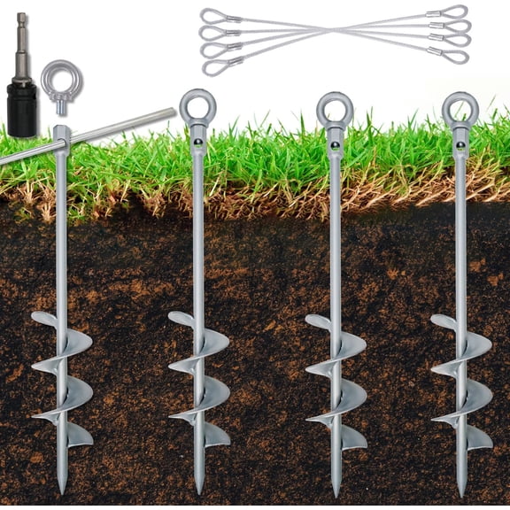 30 inch Ground Anchor Heavy Duty Earth Anchors Set Screw in for Mobile Home, Swing, Tent Trampoline Anchors Wind Resistant Tree Stakes and Supports with Drill Socket, 4 Pack