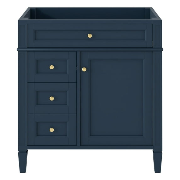 30-inch Modern Blue Bathroom Vanity Cabinet with 3 Drawers & Door Organizer - No Top Sink Included