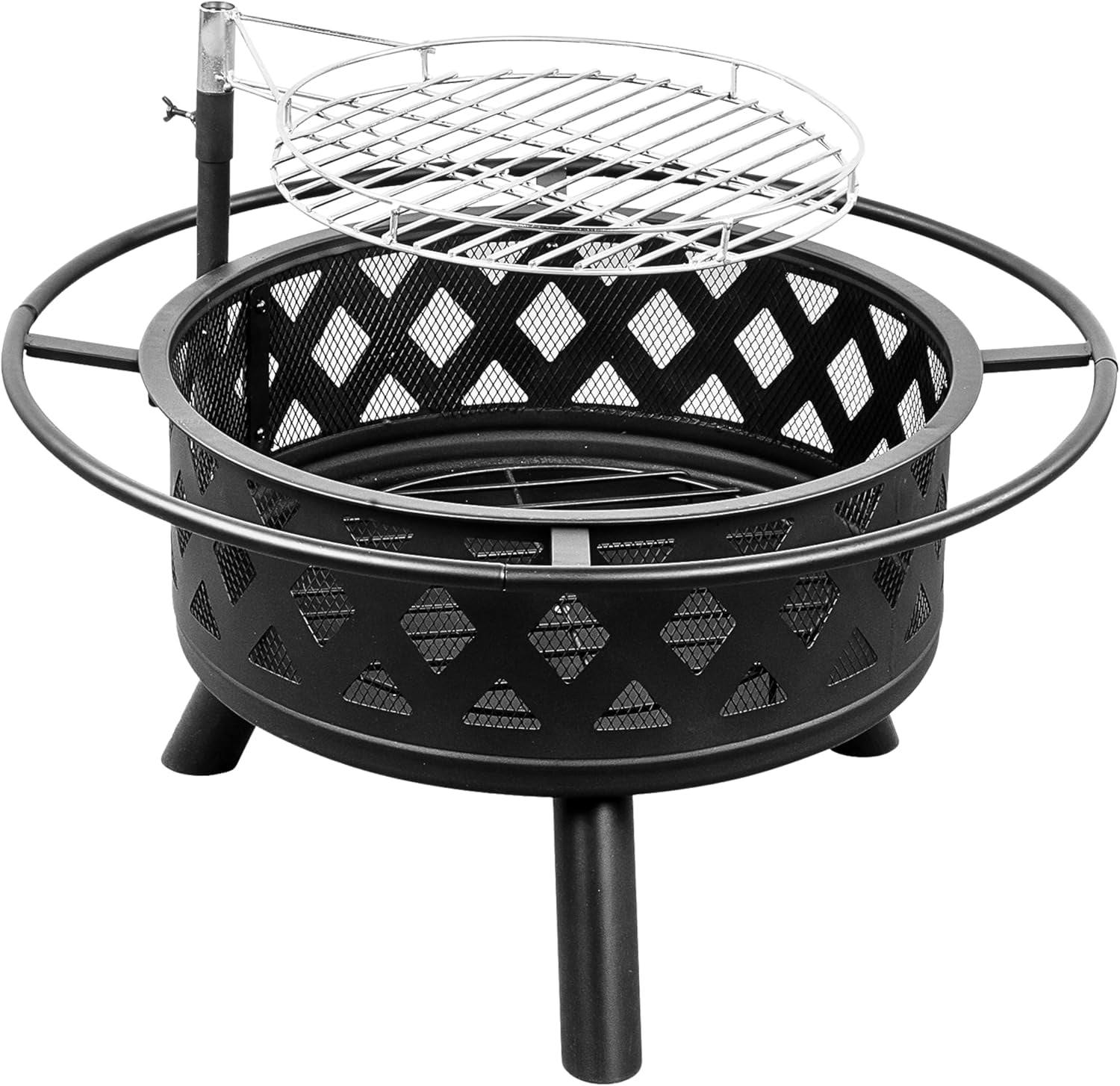 30 inch Outdoor Metal Fire Pit with Cooking Grates Fire Pit with Grill