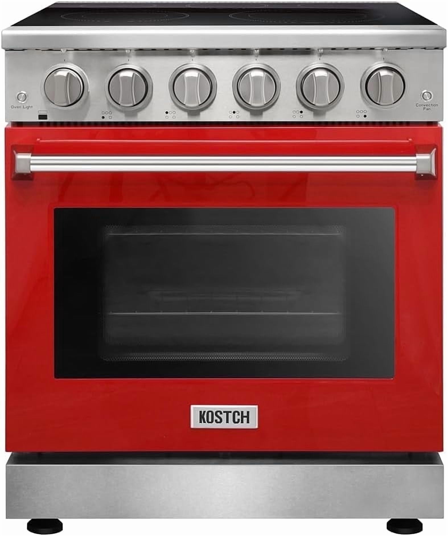 Kostch 30in. Freestanding Electric Range in Stainless Steel with 4.55 Cu. ft. Convection Oven and 5 Burners Cooktop, Red Door