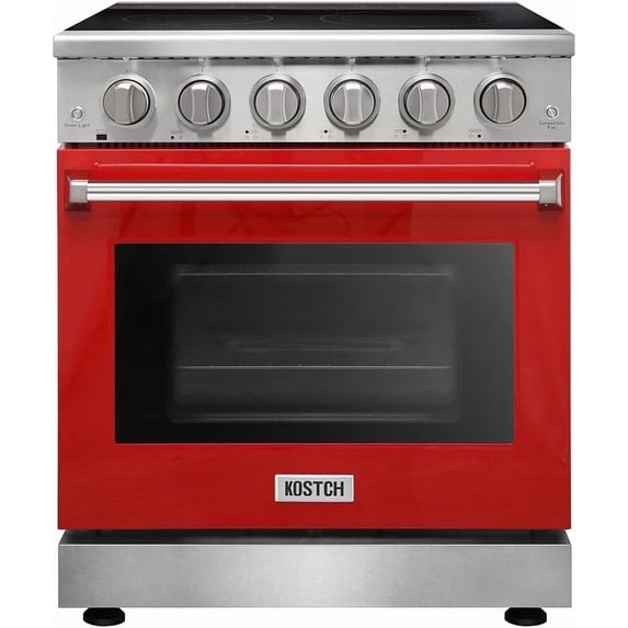 Kostch 30in. Freestanding Electric Range in Stainless Steel with 4.55 Cu. ft. Convection Oven and 5 Burners Cooktop, Red Door
