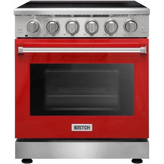 Kostch 30in. Freestanding Electric Range in Stainless Steel with 4.55 Cu. ft. Convection Oven and 5 Burners Cooktop, Red Door