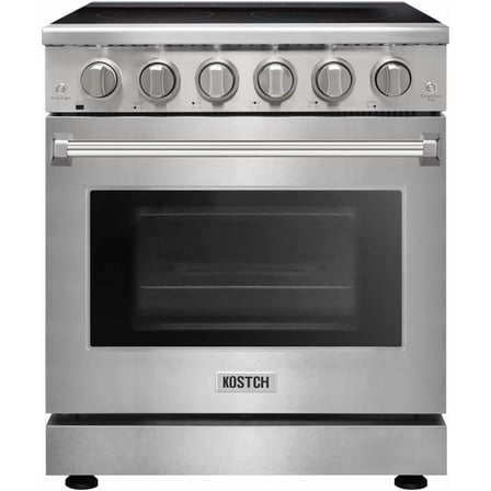 Kostch 30in Freestanding Electric Range in Stainless Steel with 4.55 Cu.ft. True Convection Oven and 5 Burners Cooktop, 240V, 50A