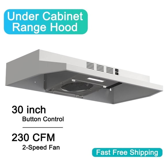 30 inch Range Hood Under Cabinet, Stainless Steel Kitchen Vent Hood 280CFM, Built-in Kitchen Stove Hood w/Rocker Button Control, Ducted/Ductless Convertible Duct, 2 Speeds Fan, Bright LED Light