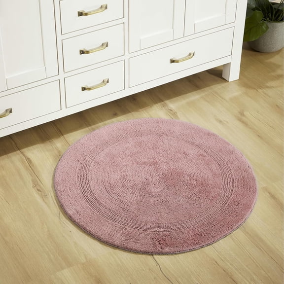 30-inch Round Luxury Bath Rugs 100% Cotton Machine Washable Water Absorbent Reversible Soft, Mat for Bathroom Floor Dcor, Shower, Diameter Oeko-Tex Certified Pink Lux Collection