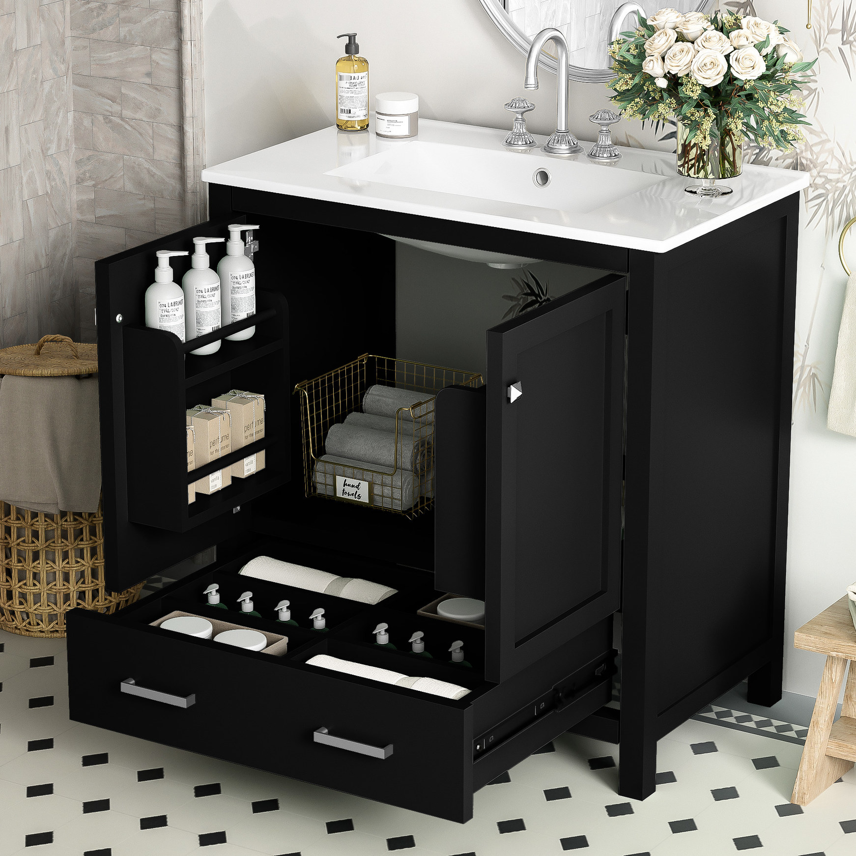 30-inch Solid Wood Frame Vanity with Undermount Sink, Waterproof ...
