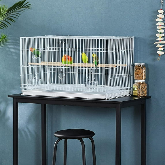30-inch Stackable Bird Cage for Parakeets, Cockatiels, Conures | Spacious Flight Cage with Slide-out Tray & 2 Wooden Perches - White