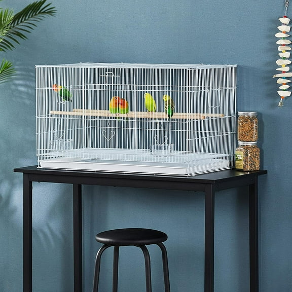 30-inch Stackable Bird Cage for Parakeets, Cockatiels, Conures | Spacious Flight Cage with Slide-out Tray & 2 Wooden Perches - White