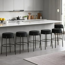 30 inch Swivel Round Bar Stools Set of 6, Upholstered Counter Height, Backless Kitchen Island Seating, Boucle Fabric,Black