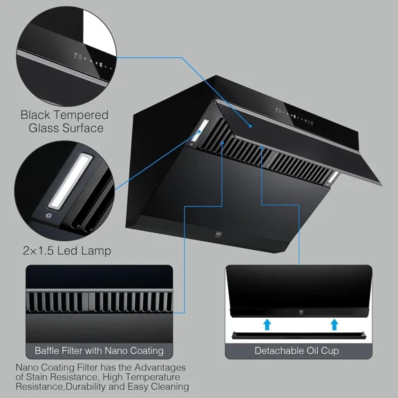 30 inch Under Cabinet Range Hood 900CFM Gesture Touch Control Tempered Glass Modern Vent Hood Kitchen