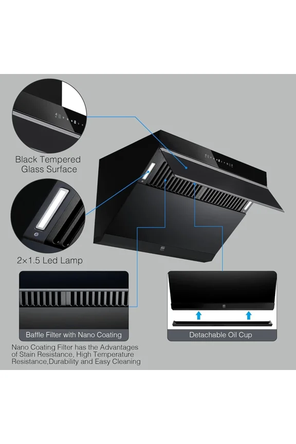 30 inch Under Cabinet Range Hood 900CFM Gesture Touch Control Tempered Glass Modern Vent Hood Kitchen