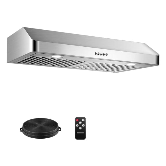 30 inch Under Cabinet Range Hood Stainless Steel 700 CFM Ducted Vent with Push Button Control 3 Speed LED Light