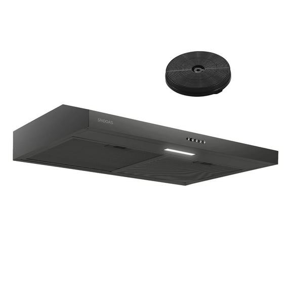 30 inch Under Cabinet Range Hood Stainless Steel Black Kitchen 230 Cfm Vent with LED Light Carbon Filter