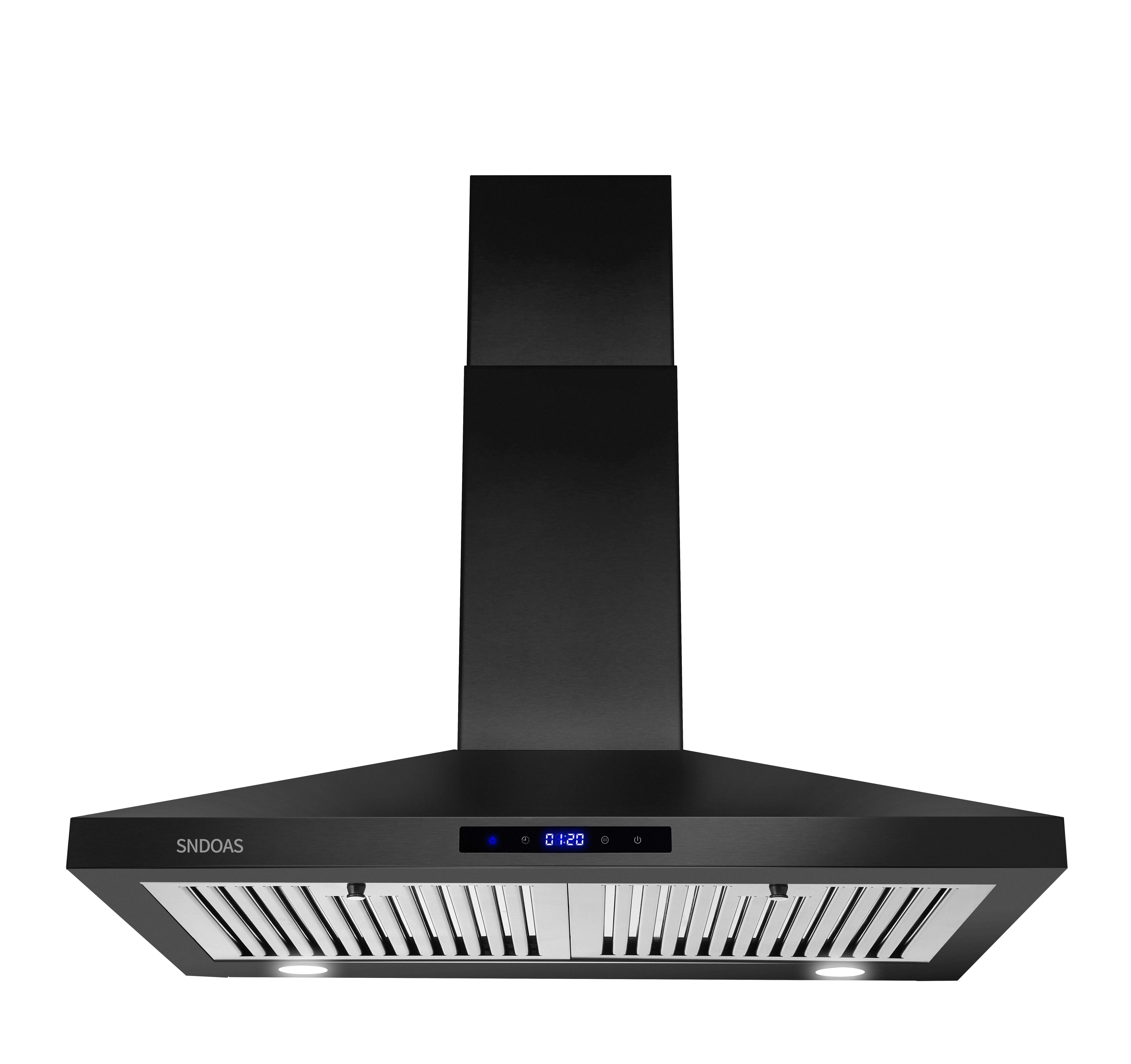 30-Inch Black Stainless Steel Wall Mount Range Hood with LED Lights