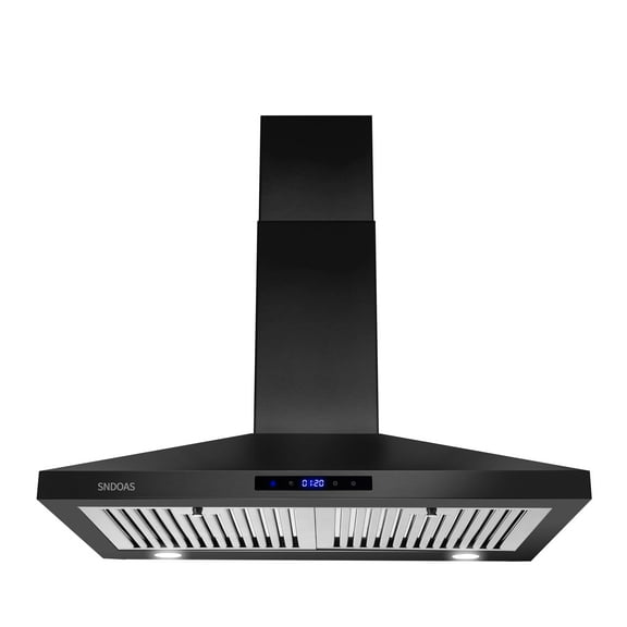 30 inch Wall Mount Range Hood Stainless Steel 350 Cfm Cooking Stove Vented LED Lamp 3 Speed Black
