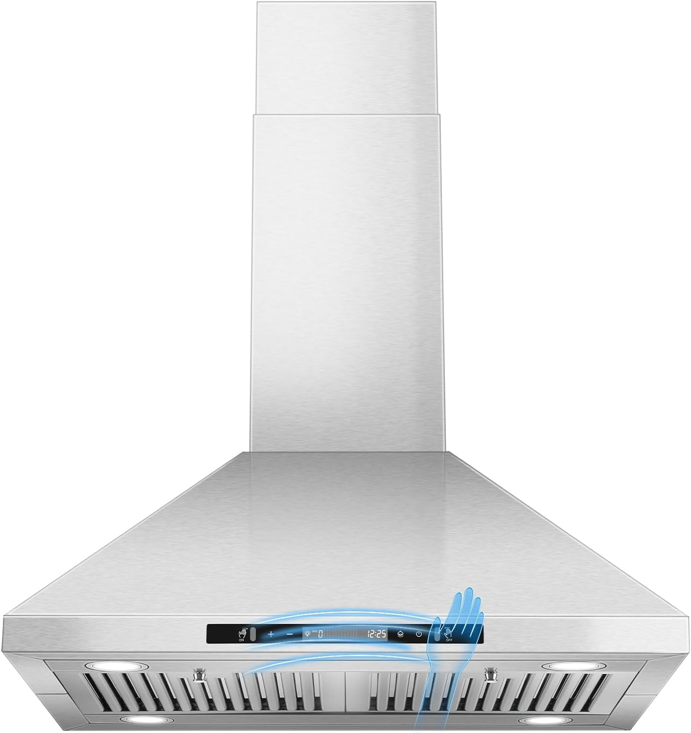 30 inch Island Range Hood 700 CFM Ceiling Mount Kitchen Vent Hood with Gesture/Touch Control, 3-Speed Fan & 4 LED Lights, Convertible Ductless/Duct, Stainless Steel Baffle Filters,Time Setting