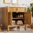 thumbnail image 1 of 30-inch Walnut Bathroom Vanity with Seashell Resin Sink, Flip-Up Storage & Soft-Close Doors - Compact Vanity for Small Bathrooms, Space Saving Design, 1 of 8