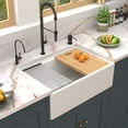 thumbnail image 1 of 30 inch White Farmhouse Sink, Fireclay Porcelain Single Bowl Apron-Front Workstation Sink, Reversible Ceramic Farm Sink with various accessories, 1 of 7
