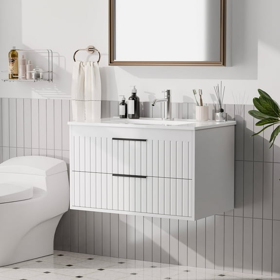 30-inch Floating Bathroom Vanity with Sink Combo, Complete Set with 4 Big Drawers and Modern Metal Handles for Ample Storage,White