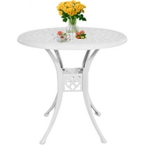 30 inches Round Patio Table with Umbrella Hole, Cast Aluminum Bistro Table for Porch Backyard, White