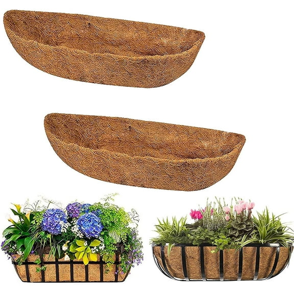 30 inches Trough Coco Liner Replacement for Plant Hanging Basket,Casewin 2 Pcs Natural Thick Coconut Fiber Liner for Garden Flowers Basket Planter/Window Flower Box/Vegetables Pot