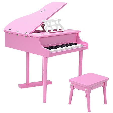 Costway Children 30 Key Toy Grand Baby Piano with Kids Bench Wood Pink