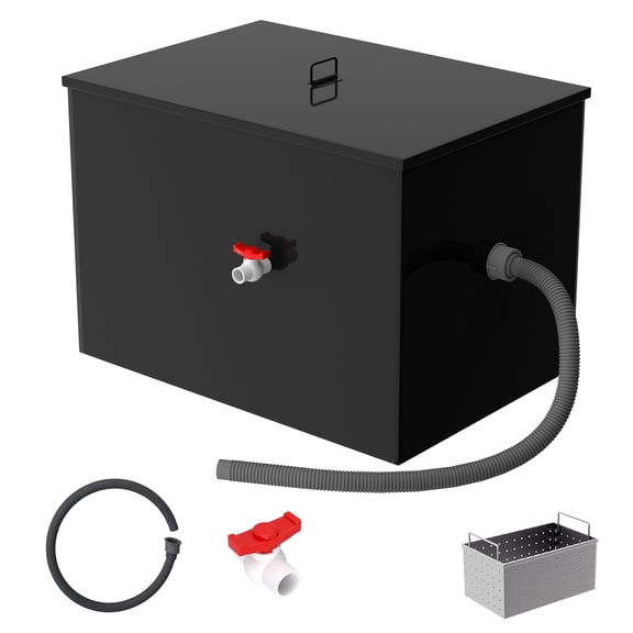 30 lb Carbon Steel Grease Trap, 11.32 GPM Grease Trap with Threaded Connection, Grease Disposal Container for Quick Installation, Versatile for Restaurant, Canteen & Home Kitchen