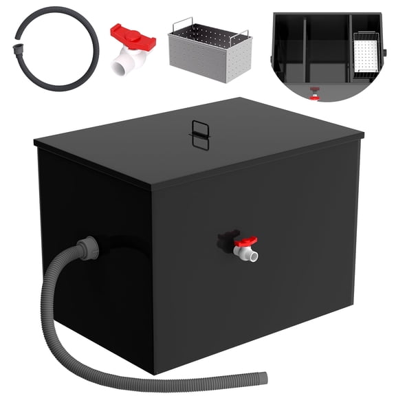 30 lb Commercial Grease Trap, Threaded Interface, With Basket, Under Sink Grease Trap, Grease Trap Box, designed for Kitchen, Restaurant, Food Processing