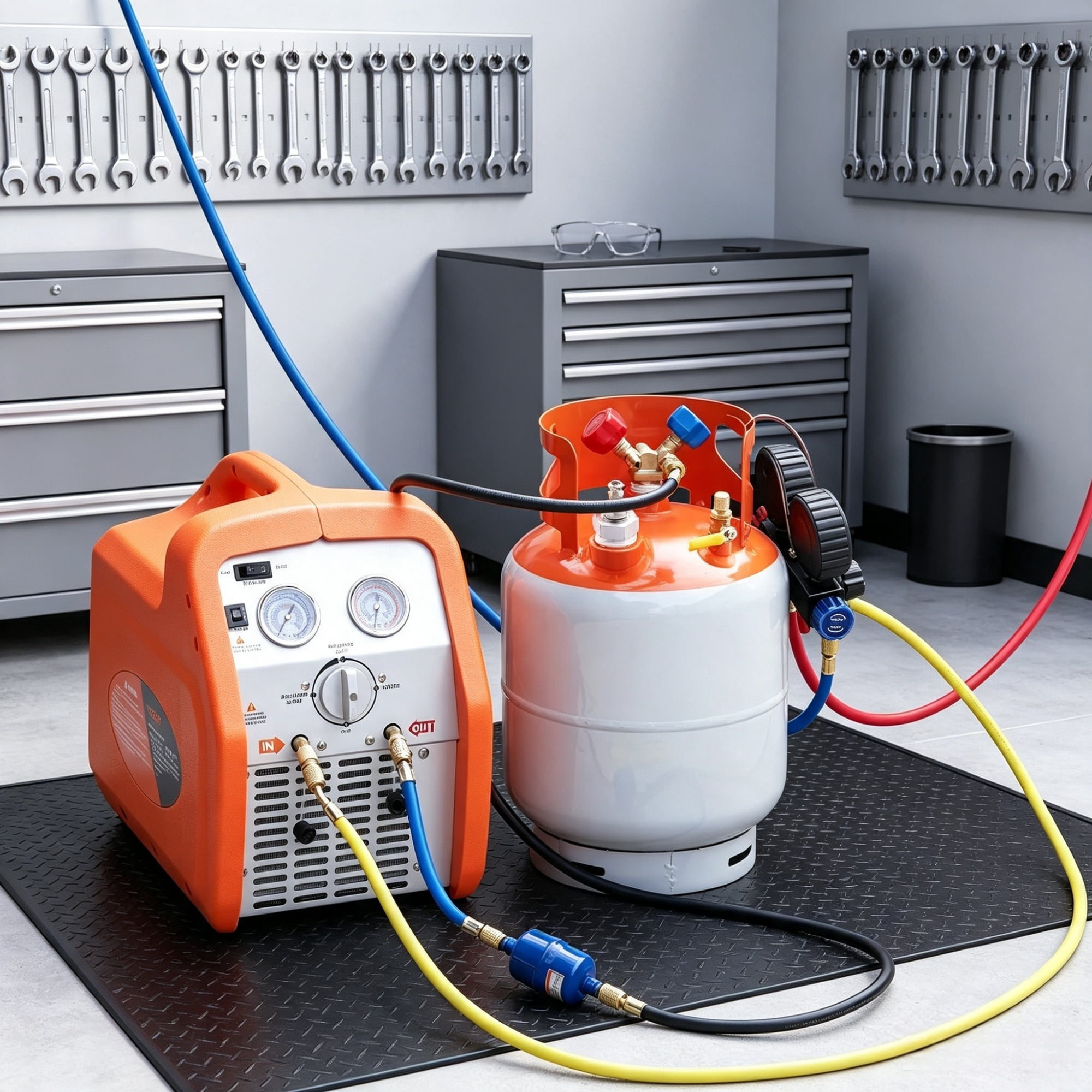 30 lb. Refrigerant Recovery Tank with Float Switch & ¼ to ½ Adaptor (Only Refrigerant Recovery Tank)
