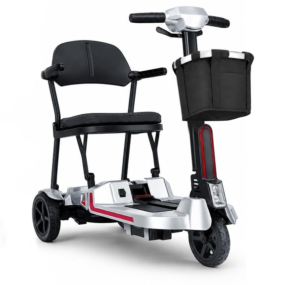 30 lbs Lightweight Foldable Mobility Scooter for Seniors & Adults, Portable 3-Wheel Electric Travel Scooter with 33" Turning Radius, Dual Airline-Approved Lithium Batteries,32 Mile Range,Silver