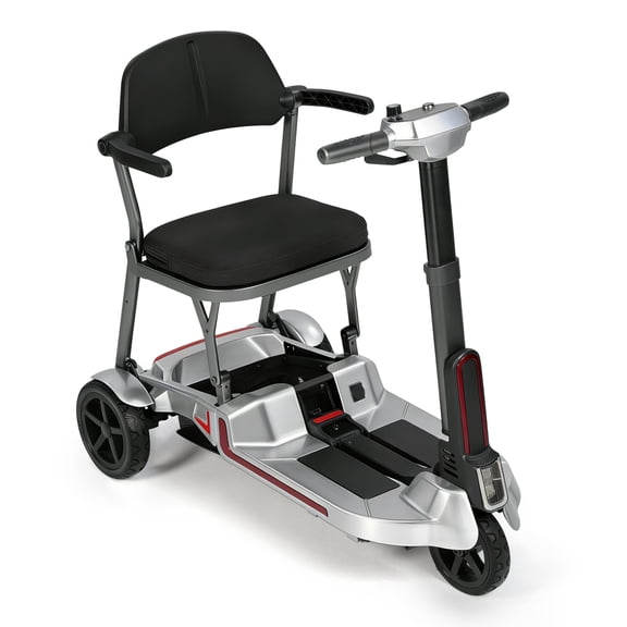 30 lbs Lightweight Foldable Mobility Scooter for Seniors & Adults, Portable 3-Wheel Electric Travel Scooter with 33" Turning Radius, Dual Airline-Approved Lithium Batteries, 20–32 Mile Range,Silver