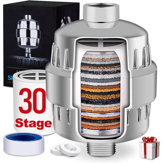 30-level shower filter, hard water shower filter - high-output shower water filter removes chlorine, fluoride, and heavy metals, improves skin, hair, and nail conditions