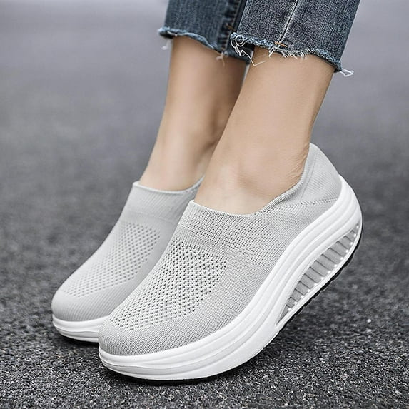 Up to 30% off, Zanvin Women's Fashion Sneakers Clearance Shoes for Women Non Slip Running Shoes Plus Size Breathable Mesh Sports Shoes Thick Soled Shoes, Gray, Size 9