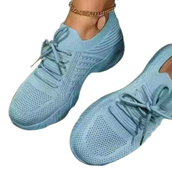 Zanvin Women's Fashion Sneakers Shoes for Women Non Slip Thick Soled Running Shoes Plus Size Breathable Mesh Sports Shoes, Light blue, Size 7.5