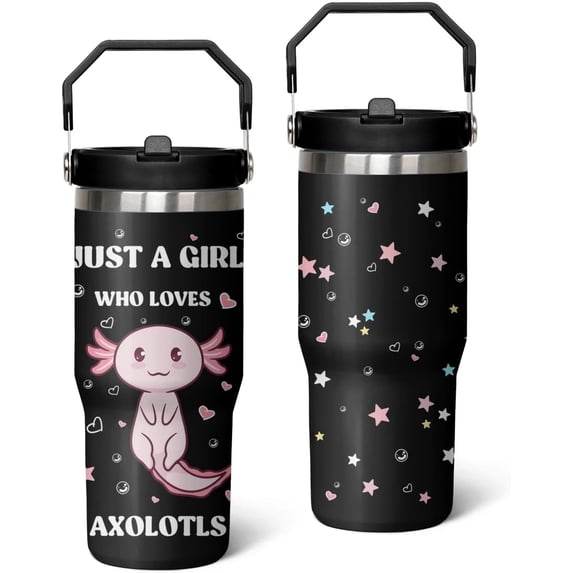 30 oz Axolotls Tumbler with Handle, Large Insulated Tumbler with Flip & Straw Coffee Mug Cup Stainless Steel Gifts for Women Men Youth