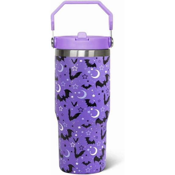 30 oz Bat Coffee Mug Cup Vacuum Insulated Travel Flip Tumbler with Handle Lid and Straw,Gothic Gifts,Halloween Accessories Stuff