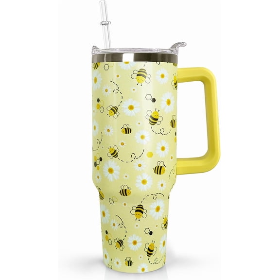 30 oz Bee Stainless Steel Tumbler with lid and Straw, Coffee Travel Mug Cup Water Botter,Bee Gifts for Women