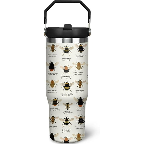 30 oz Bee Tumbler with Handle Gifts for Bee Lover 30oz Stainless Steel Travel Cup Mug Water Bottle